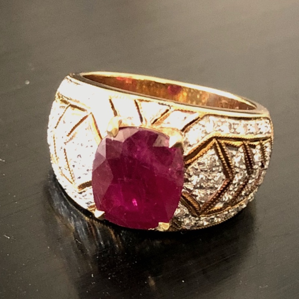 Ruby Ring With Encrusted Diamonds - image 1